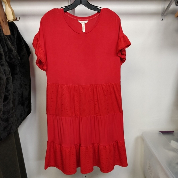 MATILDA JANE Enchanted Garden Dress Tiered Knit & Eyelet Red Oversized Small - Picture 10 of 13